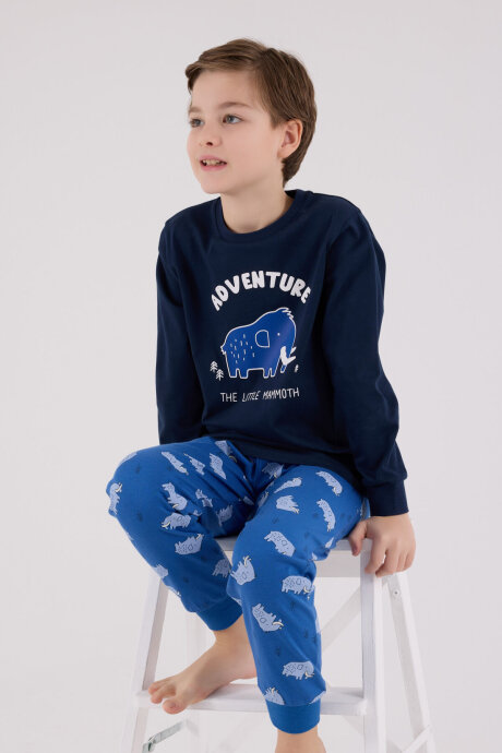 Rolypoly Erkek Çocuk Pamuklu Bisiklet Yaka Pigment Baskılı Kışlık Regular Fit Lacivert Pijama Takımı RP3667-C-V2 - 2