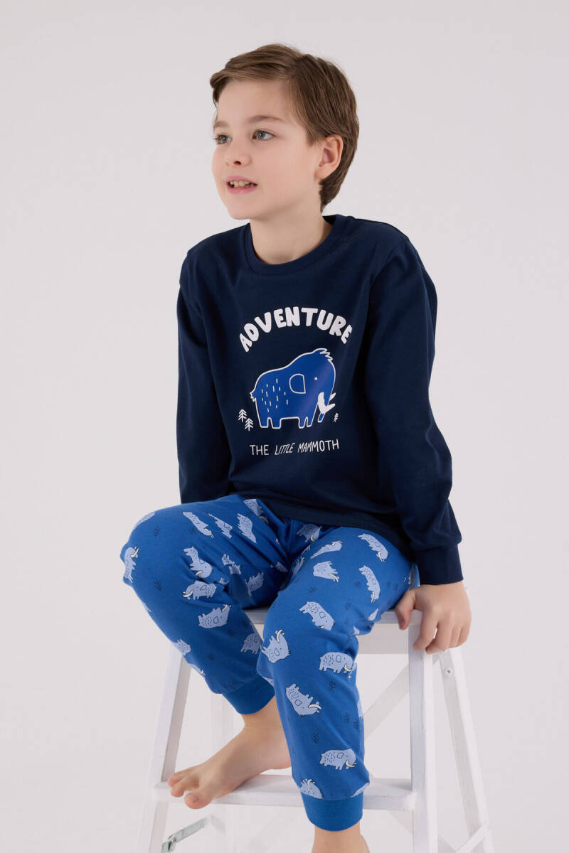 Rolypoly Erkek Çocuk Pamuklu Bisiklet Yaka Pigment Baskılı Kışlık Regular Fit Lacivert Pijama Takımı RP3667-C-V2 - 2