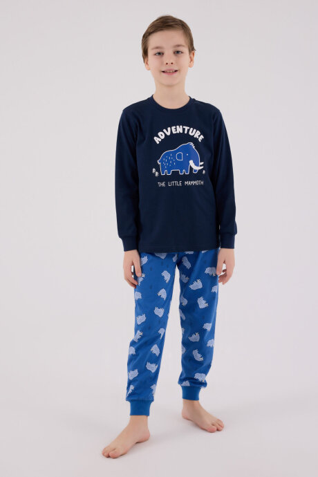 Rolypoly Erkek Çocuk Pamuklu Bisiklet Yaka Pigment Baskılı Kışlık Regular Fit Lacivert Pijama Takımı RP3667-C-V2 - 3