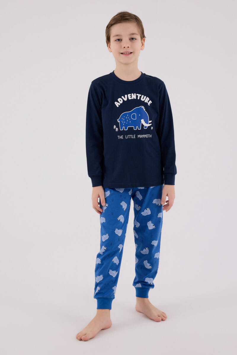 Rolypoly Erkek Çocuk Pamuklu Bisiklet Yaka Pigment Baskılı Kışlık Regular Fit Lacivert Pijama Takımı RP3667-C-V2 - 3