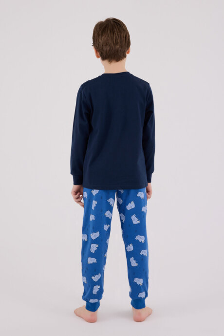 Rolypoly Erkek Çocuk Pamuklu Bisiklet Yaka Pigment Baskılı Kışlık Regular Fit Lacivert Pijama Takımı RP3667-C-V2 - 5