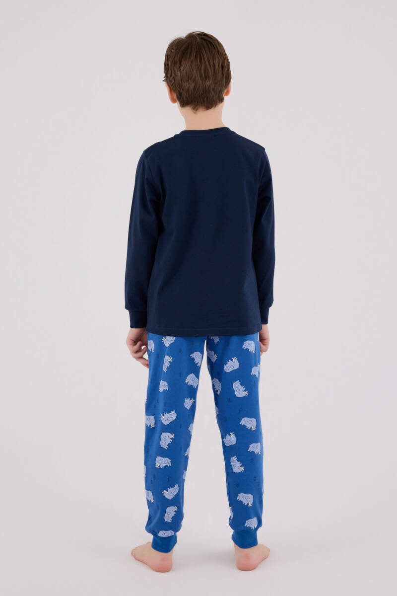 Rolypoly Erkek Çocuk Pamuklu Bisiklet Yaka Pigment Baskılı Kışlık Regular Fit Lacivert Pijama Takımı RP3667-C-V2 - 5