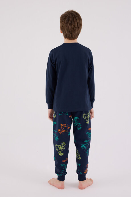 Rolypoly Erkek Çocuk Pamuklu Bisiklet Yaka Pigment Baskılı Kışlık Regular Fit Lacivert Pijama Takımı RP3671-C-V2 - 5