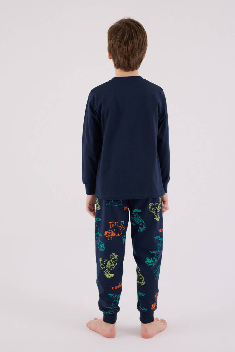 Rolypoly Erkek Çocuk Pamuklu Bisiklet Yaka Pigment Baskılı Kışlık Regular Fit Lacivert Pijama Takımı RP3671-C-V2 - 5