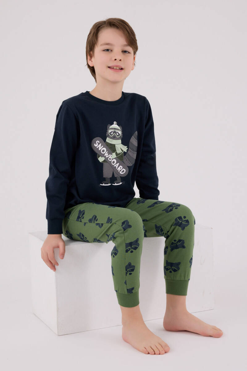 Rolypoly Erkek Çocuk Pamuklu Bisiklet Yaka Pigment Baskılı Kışlık Regular Fit Lacivert Pijama Takımı RP3668-C-V1 - 2
