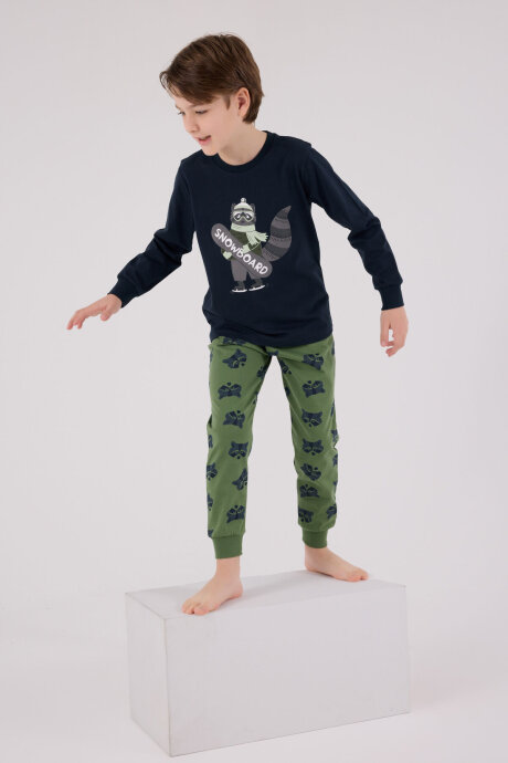 Rolypoly Erkek Çocuk Pamuklu Bisiklet Yaka Pigment Baskılı Kışlık Regular Fit Lacivert Pijama Takımı RP3668-C-V1 - 3