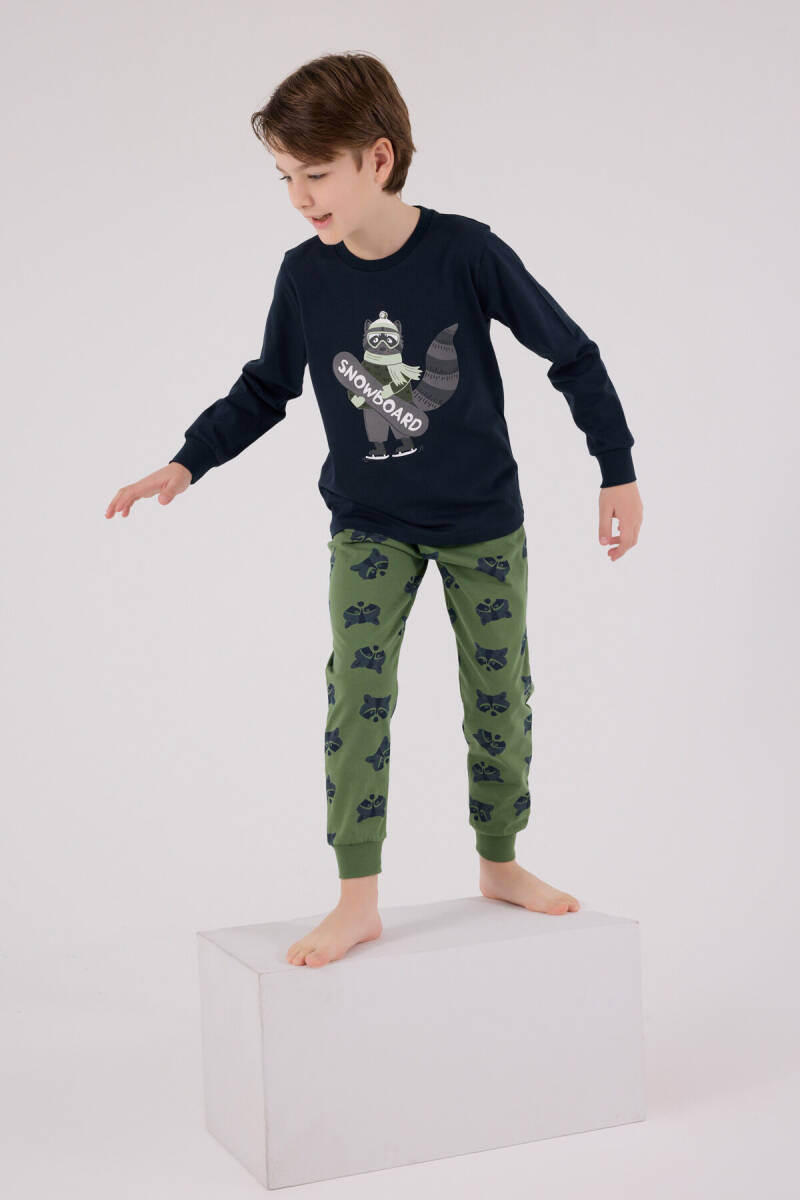 Rolypoly Erkek Çocuk Pamuklu Bisiklet Yaka Pigment Baskılı Kışlık Regular Fit Lacivert Pijama Takımı RP3668-C-V1 - 3