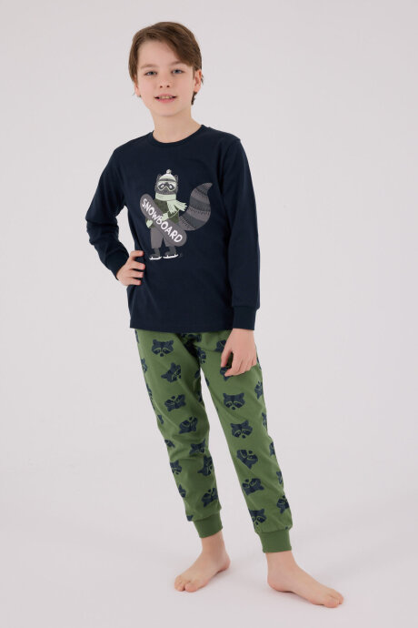 Rolypoly Erkek Çocuk Pamuklu Bisiklet Yaka Pigment Baskılı Kışlık Regular Fit Lacivert Pijama Takımı RP3668-C-V1 - 4