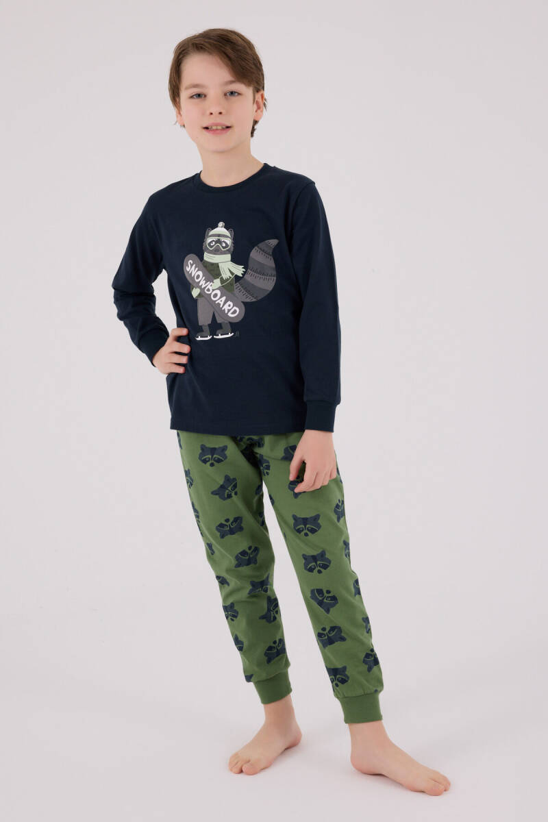 Rolypoly Erkek Çocuk Pamuklu Bisiklet Yaka Pigment Baskılı Kışlık Regular Fit Lacivert Pijama Takımı RP3668-C-V1 - 4
