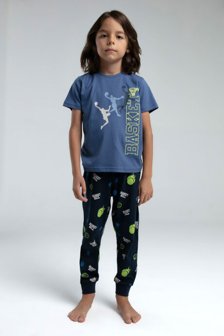 Rolypoly Erkek Çocuk Bisiklet Yaka Pigment Baskılı Yazlık Regular Fit Yeşil Pijama Takımı RP3530-C-V2 - 1