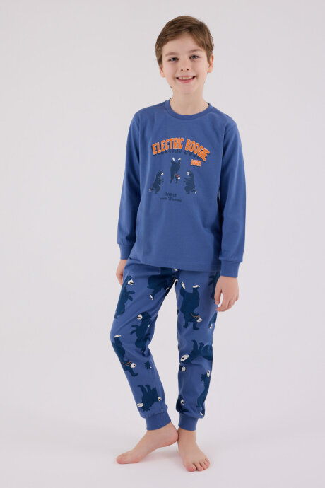 Rolypoly Erkek Çocuk Bisiklet Yaka Pigment Baskılı Kışlık Regular Fit Mavi Pijama Takımı RP3657-C-V1 - 1