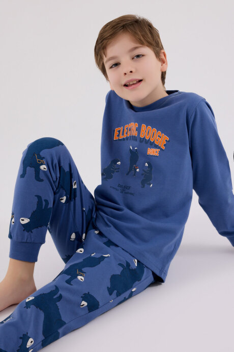 Rolypoly Erkek Çocuk Bisiklet Yaka Pigment Baskılı Kışlık Regular Fit Mavi Pijama Takımı RP3657-C-V1 - 2