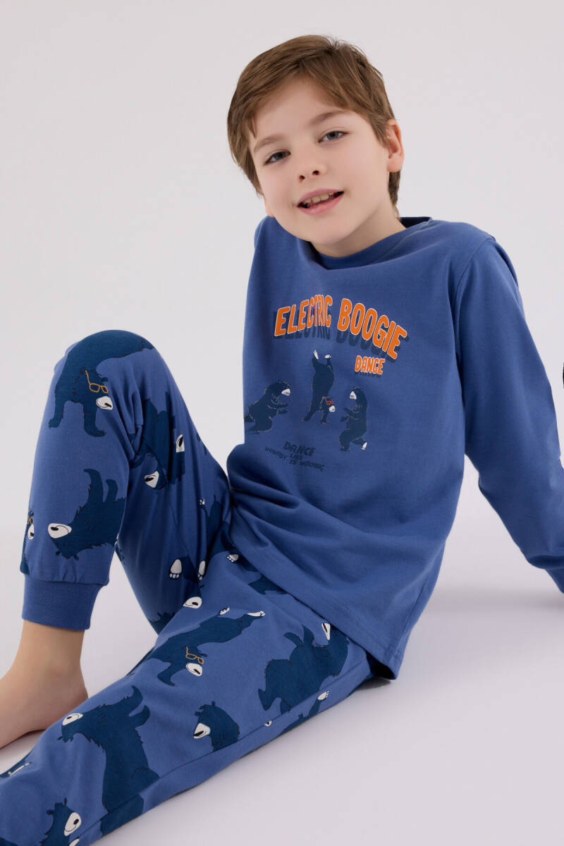 Rolypoly Erkek Çocuk Bisiklet Yaka Pigment Baskılı Kışlık Regular Fit Mavi Pijama Takımı RP3657-C-V1 - 2