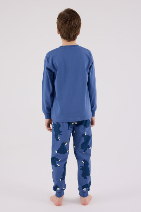 Rolypoly Erkek Çocuk Bisiklet Yaka Pigment Baskılı Kışlık Regular Fit Mavi Pijama Takımı RP3657-C-V1 - 5