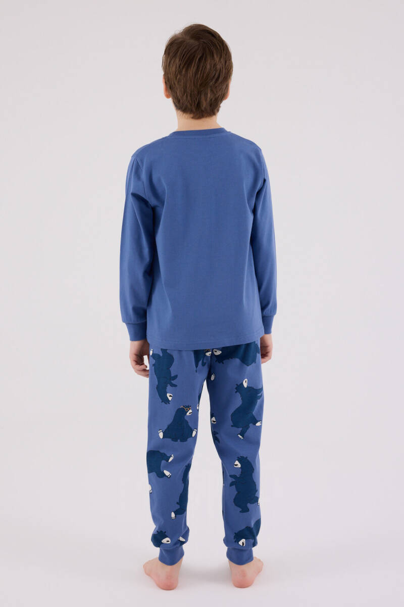 Rolypoly Erkek Çocuk Bisiklet Yaka Pigment Baskılı Kışlık Regular Fit Mavi Pijama Takımı RP3657-C-V1 - 5