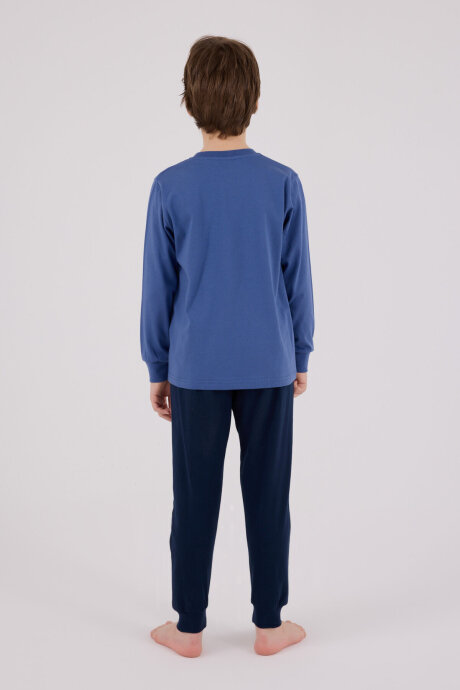 Rolypoly Erkek Çocuk Pamuklu Bisiklet Yaka Pigment Baskılı Kışlık Regular Fit Mavi Pijama Takımı RP3659-C-V1 - 5