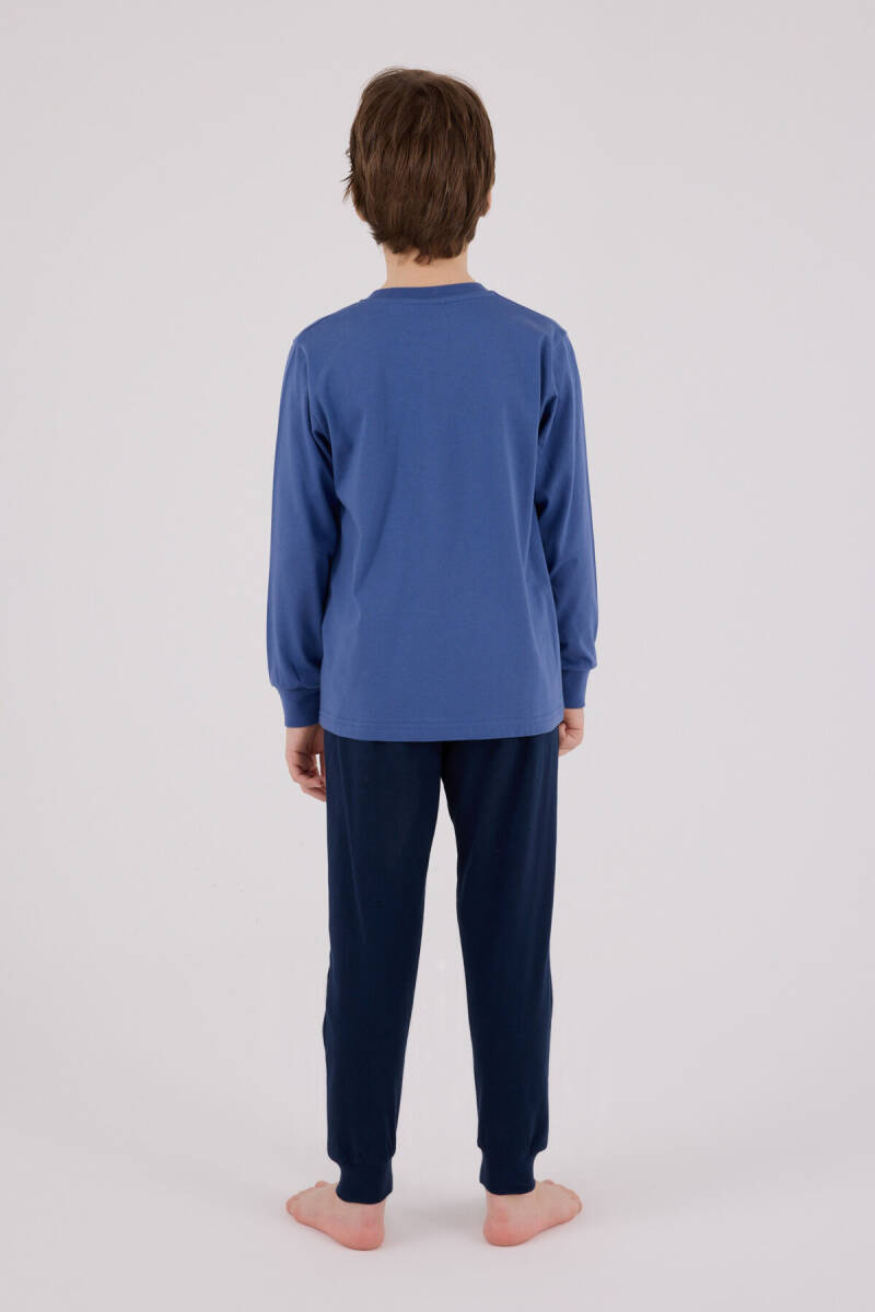 Rolypoly Erkek Çocuk Pamuklu Bisiklet Yaka Pigment Baskılı Kışlık Regular Fit Mavi Pijama Takımı RP3659-C-V1 - 5