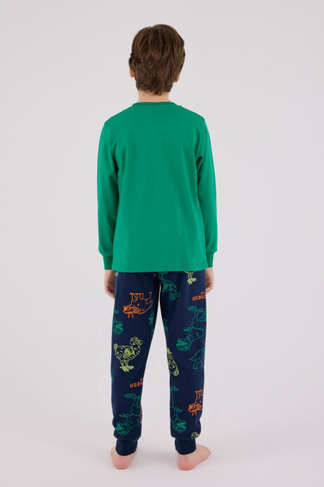 Rolypoly Erkek Çocuk Pamuklu Bisiklet Yaka Pigment Baskılı Kışlık Regular Fit Yeşil Pijama Takımı RP3672-C-V2 - 5