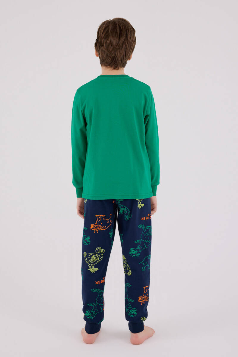 Rolypoly Erkek Çocuk Pamuklu Bisiklet Yaka Pigment Baskılı Kışlık Regular Fit Yeşil Pijama Takımı RP3672-C-V2 - 5