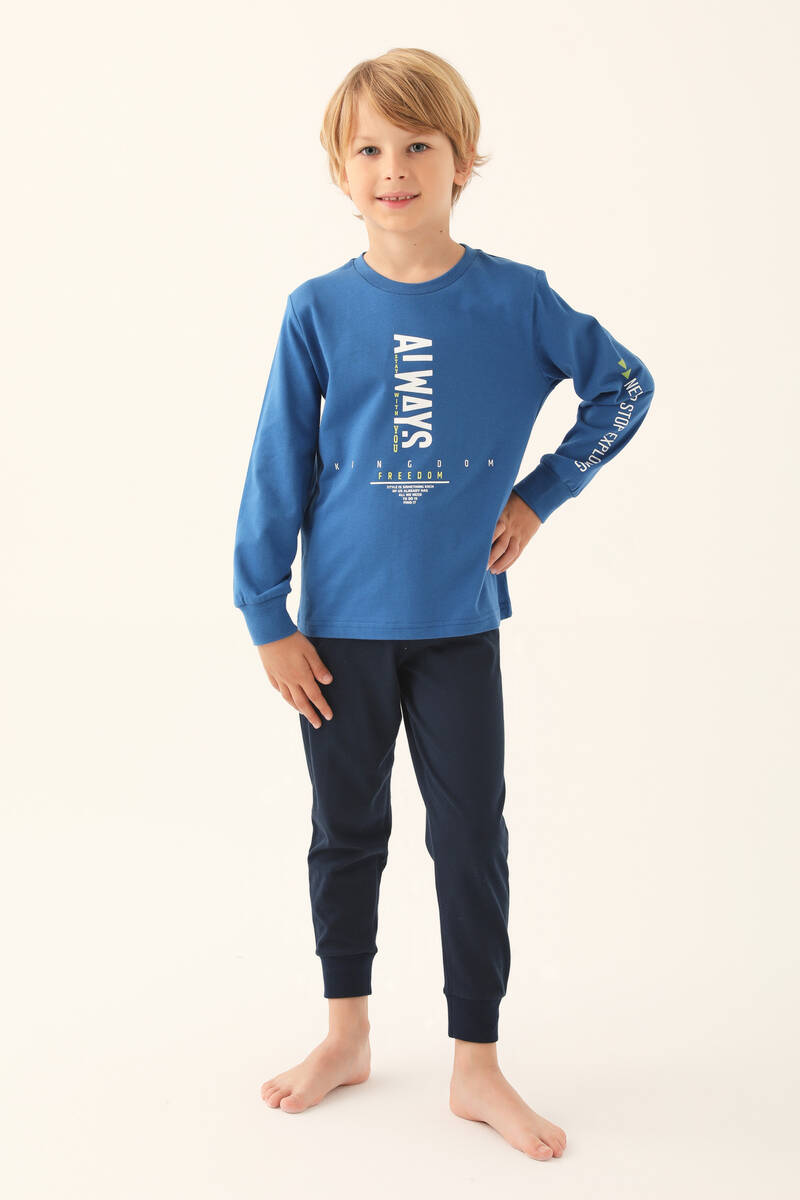 Rolypoly Saks Mavi Erkek Çocuk Uzun Kol Pijama Takım