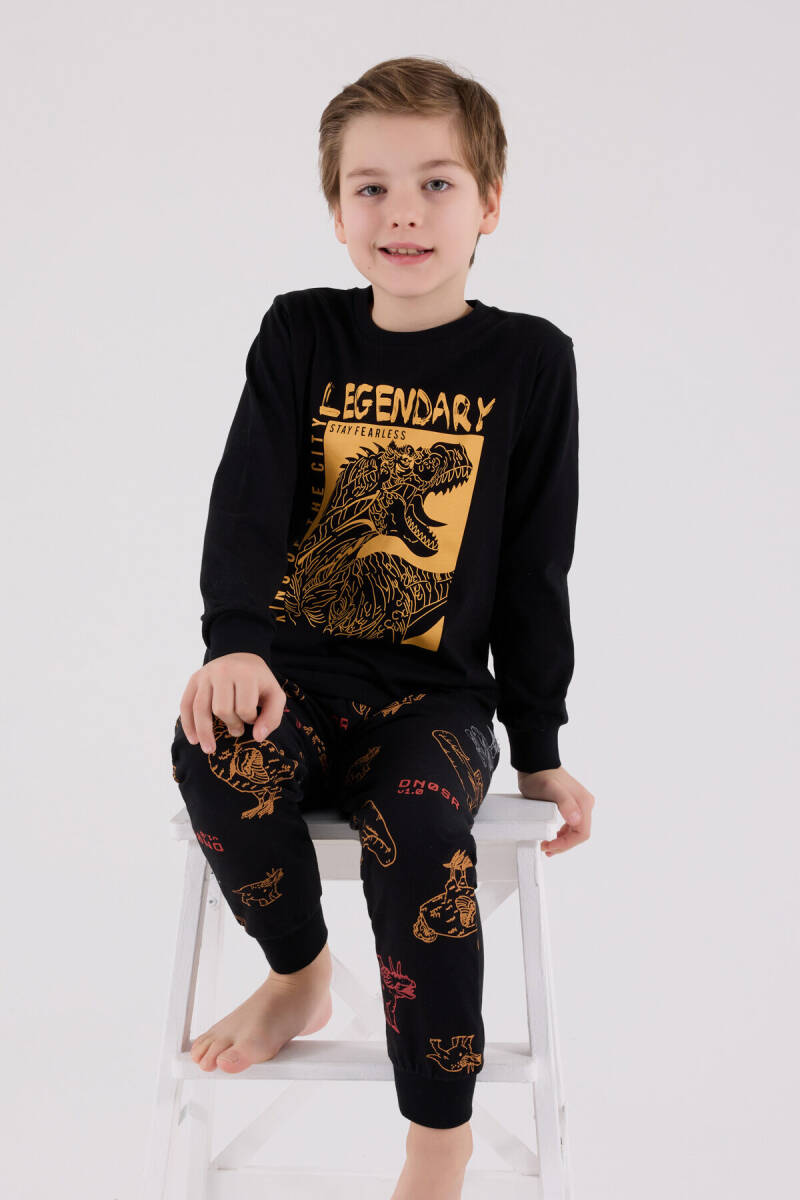 Rolypoly Erkek Çocuk Pamuklu Bisiklet Yaka Pigment Baskılı Kışlık Regular Fit Siyah Pijama Takımı RP3671-C-V1 - 2