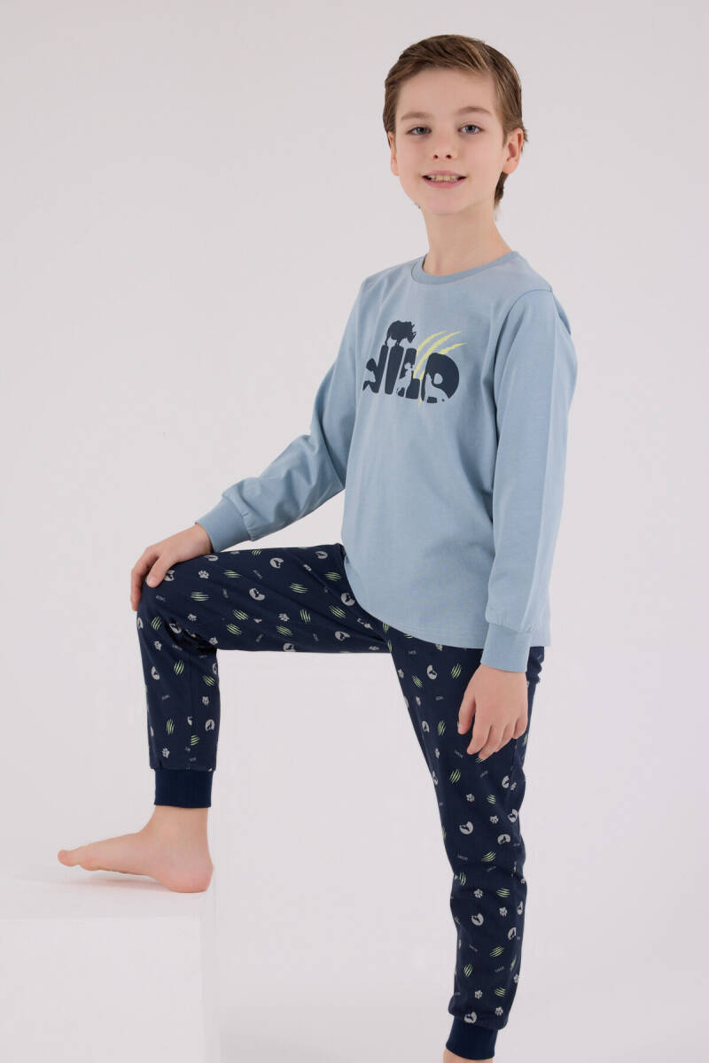 Rolypoly Erkek Çocuk Pamuklu Kışlık Regular Fit Yeşil Pijama Takımı RP3683-C-V2 - 3