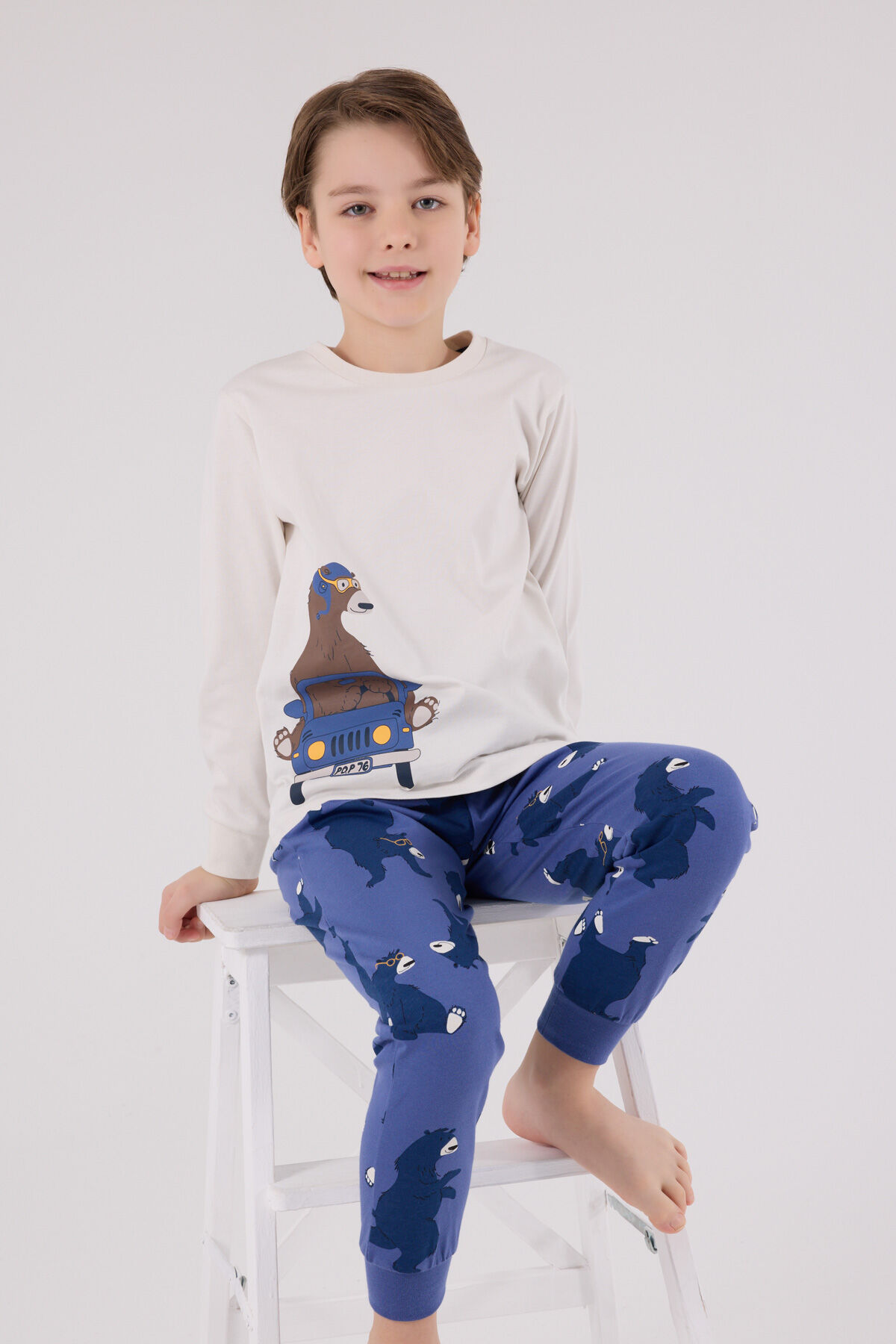 Rolypoly Erkek Çocuk Beyaz Pijama Takımı