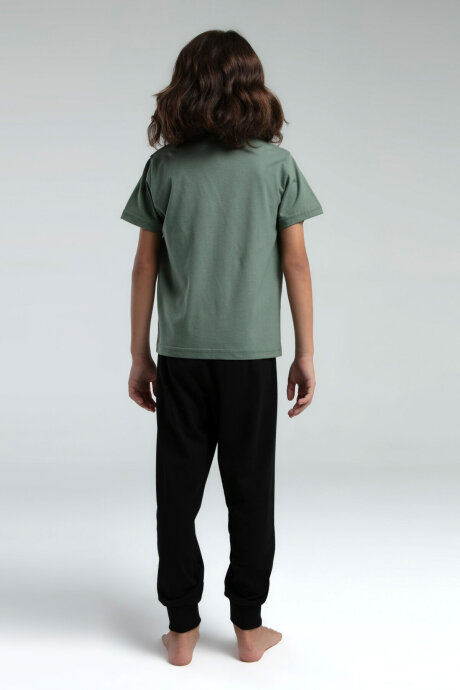 Rolypoly Erkek Çocuk Bisiklet Yaka Pigment Baskılı Yazlık Regular Fit Yeşil Pijama Takımı RP3556-C-V2 - 4