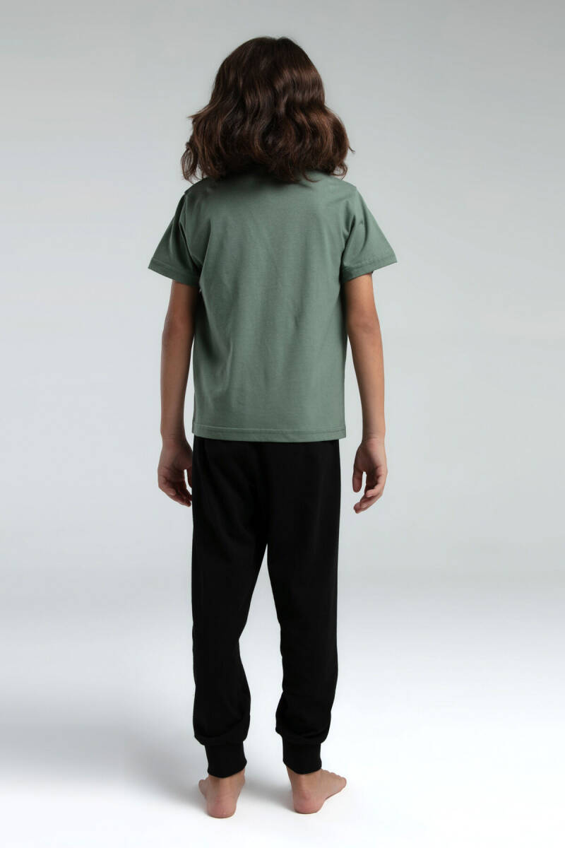 Rolypoly Erkek Çocuk Bisiklet Yaka Pigment Baskılı Yazlık Regular Fit Yeşil Pijama Takımı RP3556-C-V2 - 4