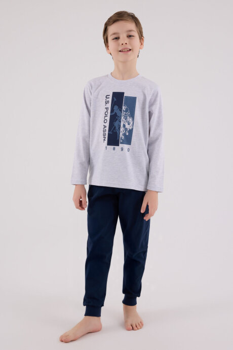 U.S. Polo Assn. Erkek Çocuk Bisiklet Yaka Pigment Baskılı Kışlık Regular Fit Gri Pijama Takımı US2206-C-V1 (1)