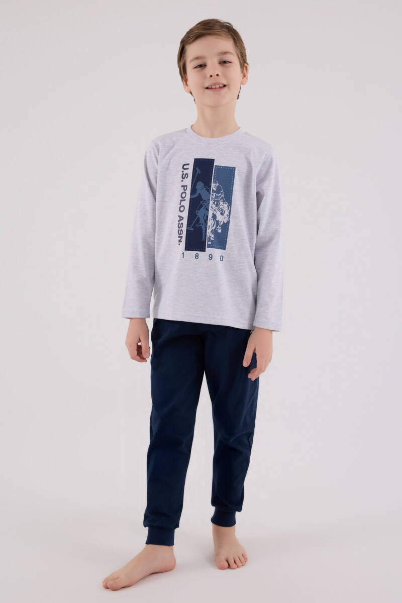 U.S. Polo Assn. Erkek Çocuk Bisiklet Yaka Pigment Baskılı Kışlık Regular Fit Gri Pijama Takımı US2206-C-V1 - 2