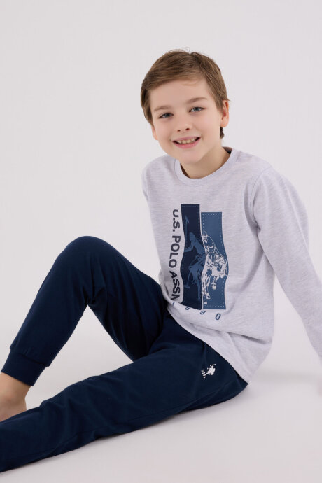 U.S. Polo Assn. Erkek Çocuk Bisiklet Yaka Pigment Baskılı Kışlık Regular Fit Gri Pijama Takımı US2206-C-V1 - 3