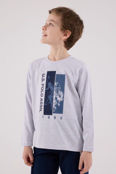 U.S. Polo Assn. Erkek Çocuk Bisiklet Yaka Pigment Baskılı Kışlık Regular Fit Gri Pijama Takımı US2206-C-V1 - 4