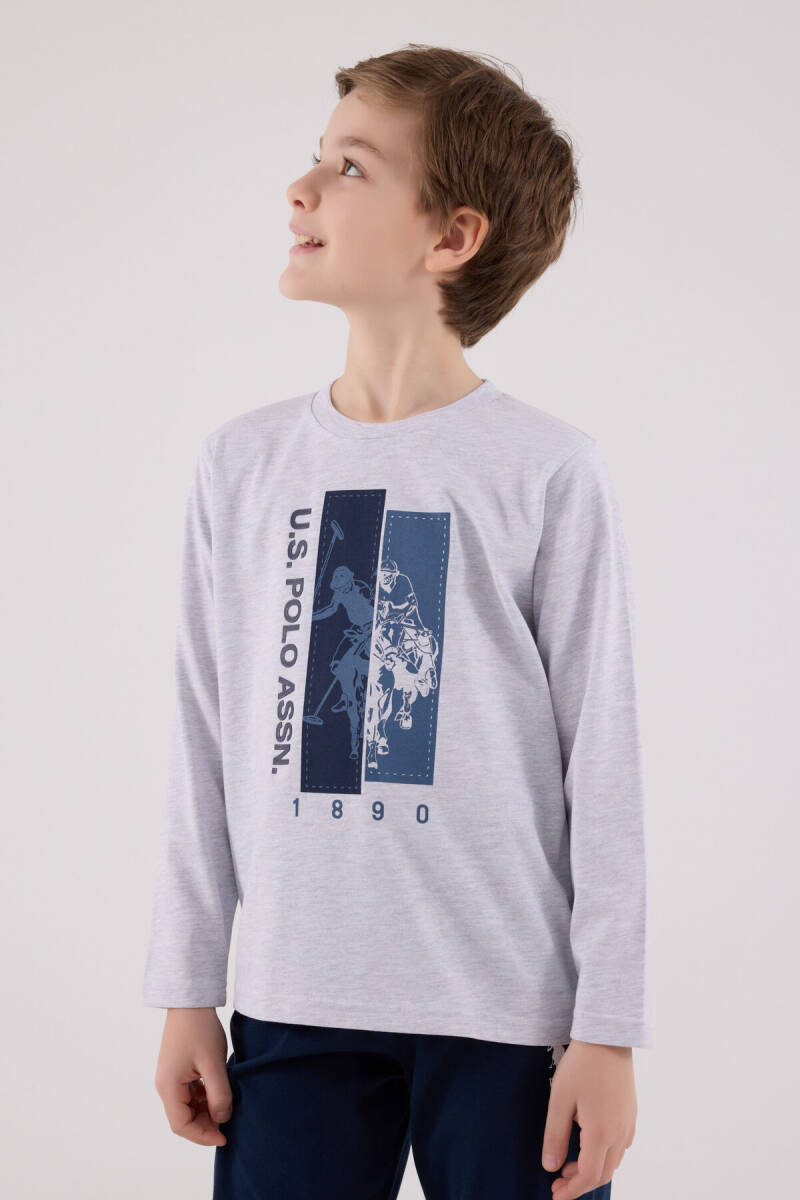 U.S. Polo Assn. Erkek Çocuk Bisiklet Yaka Pigment Baskılı Kışlık Regular Fit Gri Pijama Takımı US2206-C-V1 - 4