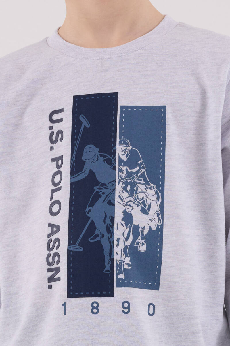 U.S. Polo Assn. Erkek Çocuk Bisiklet Yaka Pigment Baskılı Kışlık Regular Fit Gri Pijama Takımı US2206-C-V1 - 6
