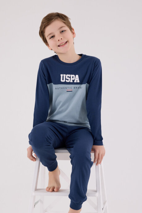 U.S. Polo Assn. Erkek Çocuk Bisiklet Yaka Pigment Baskılı Kışlık Regular Fit Mavi Pijama Takımı US2220-C-V2