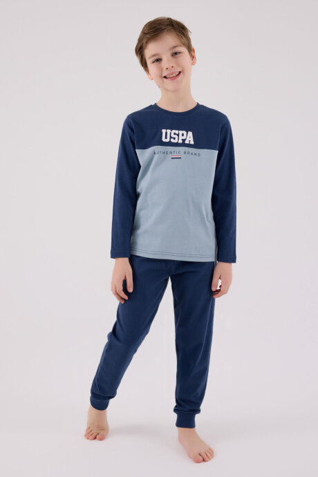 U.S. Polo Assn. Erkek Çocuk Bisiklet Yaka Pigment Baskılı Kışlık Regular Fit Mavi Pijama Takımı US2220-C-V2 (1)