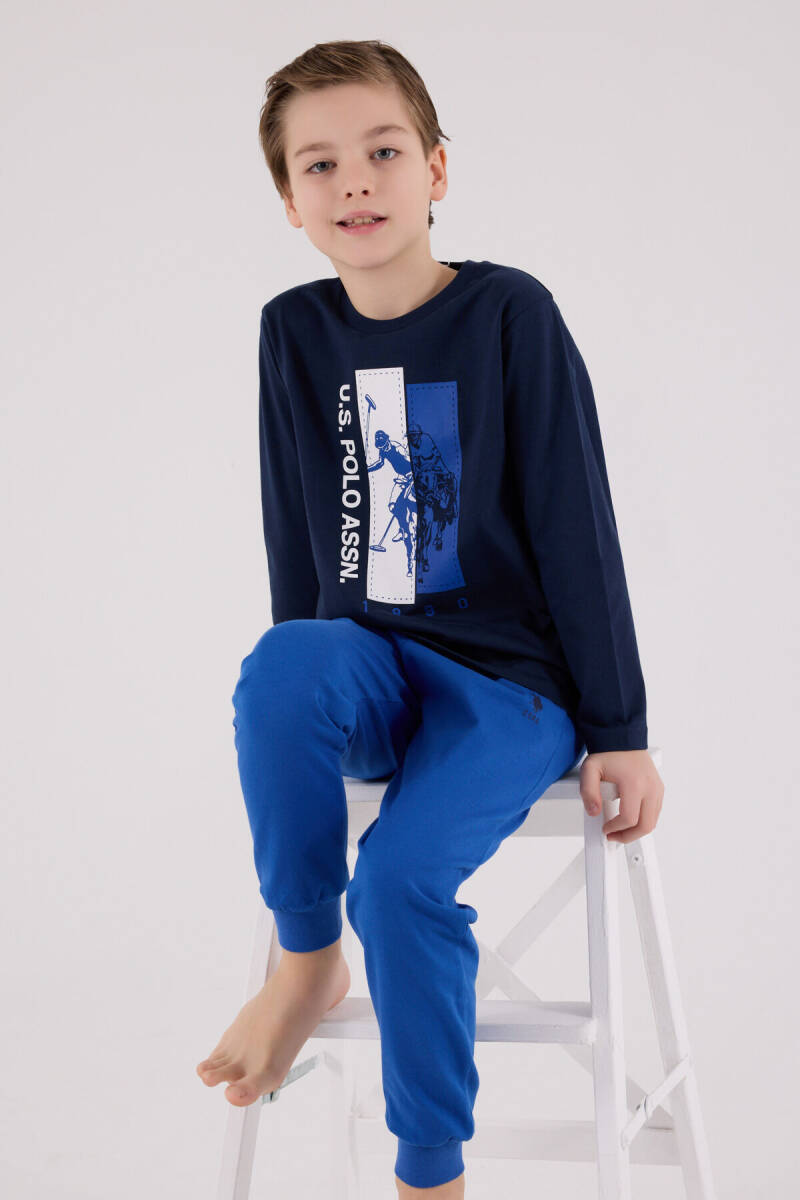 U.S. Polo Assn. Erkek Çocuk Pamuklu Bisiklet Yaka Pigment Baskılı Kışlık Regular Fit Lacivert Pijama Takımı US2206-C-V2 - 2