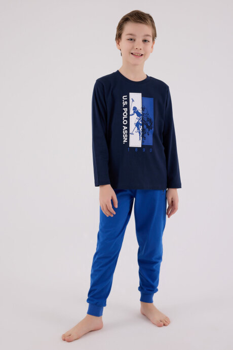 U.S. Polo Assn. Erkek Çocuk Pamuklu Bisiklet Yaka Pigment Baskılı Kışlık Regular Fit Lacivert Pijama Takımı US2206-C-V2 - 3