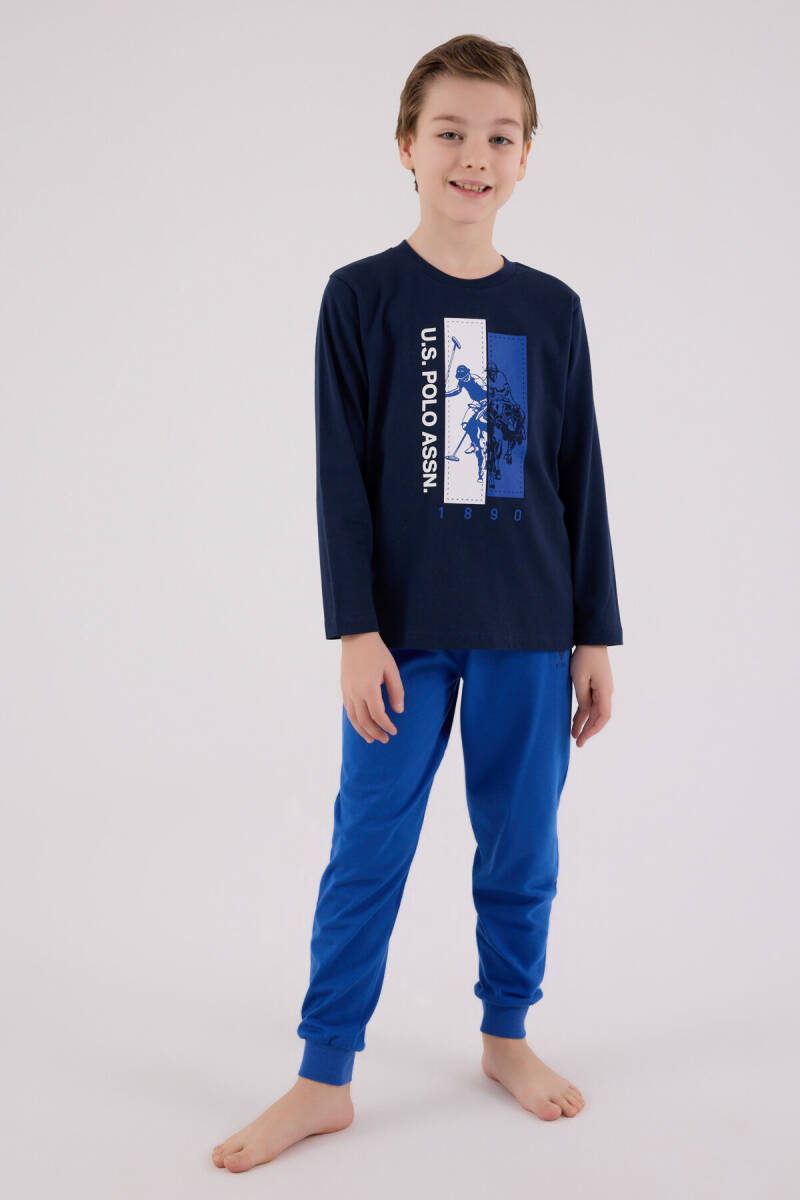 U.S. Polo Assn. Erkek Çocuk Pamuklu Bisiklet Yaka Pigment Baskılı Kışlık Regular Fit Lacivert Pijama Takımı US2206-C-V2 - 3