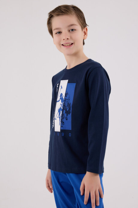 U.S. Polo Assn. Erkek Çocuk Pamuklu Bisiklet Yaka Pigment Baskılı Kışlık Regular Fit Lacivert Pijama Takımı US2206-C-V2 - 4