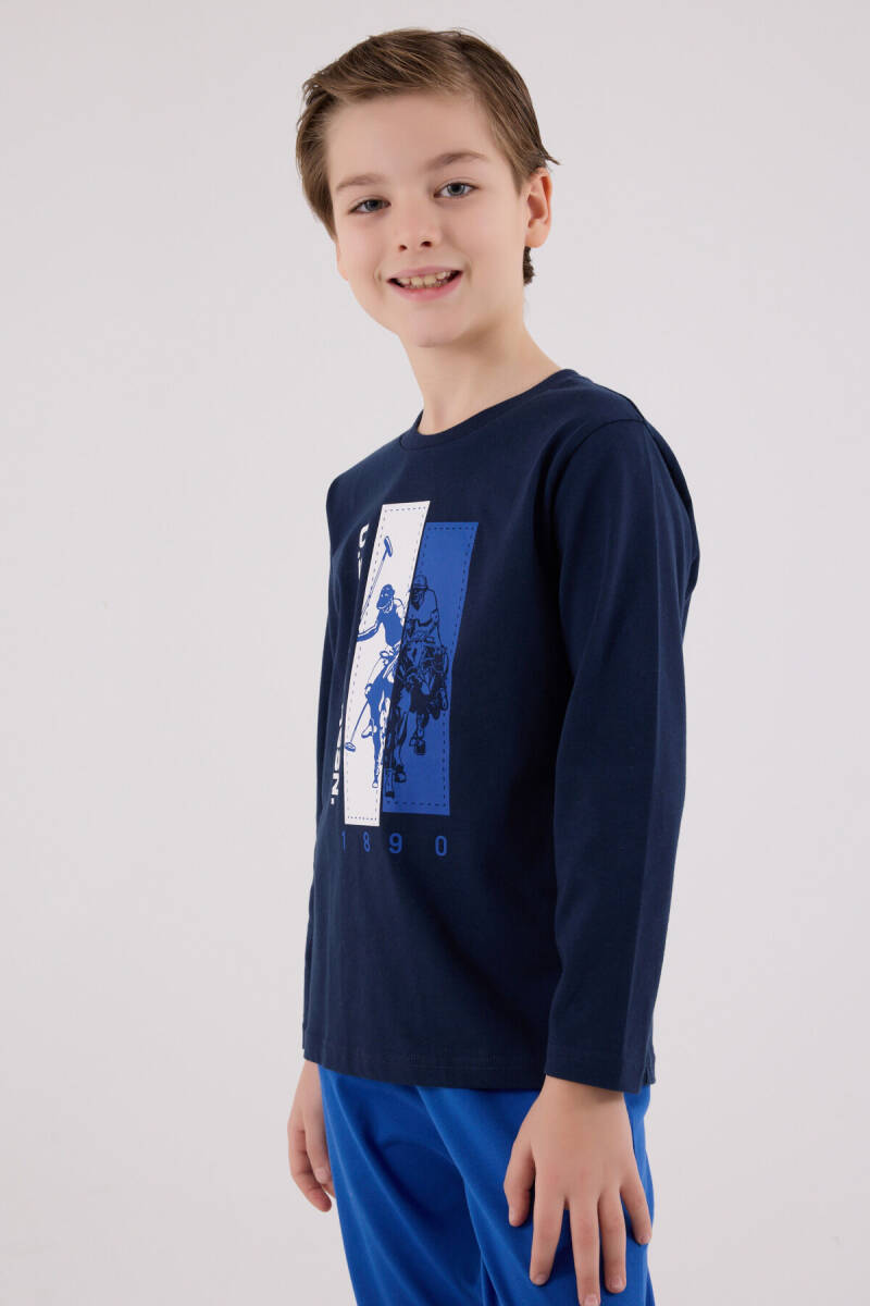 U.S. Polo Assn. Erkek Çocuk Pamuklu Bisiklet Yaka Pigment Baskılı Kışlık Regular Fit Lacivert Pijama Takımı US2206-C-V2 - 4