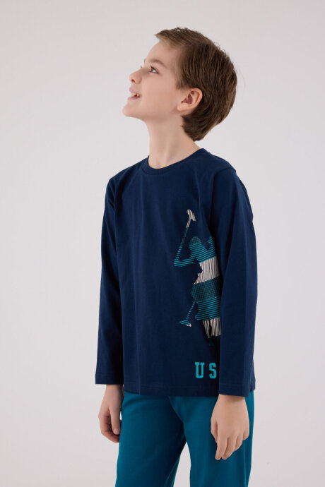 U.S. Polo Assn. Erkek Çocuk Kışlık Regular Fit Lacivert Pijama Takımı US2226-C-V2 - 4