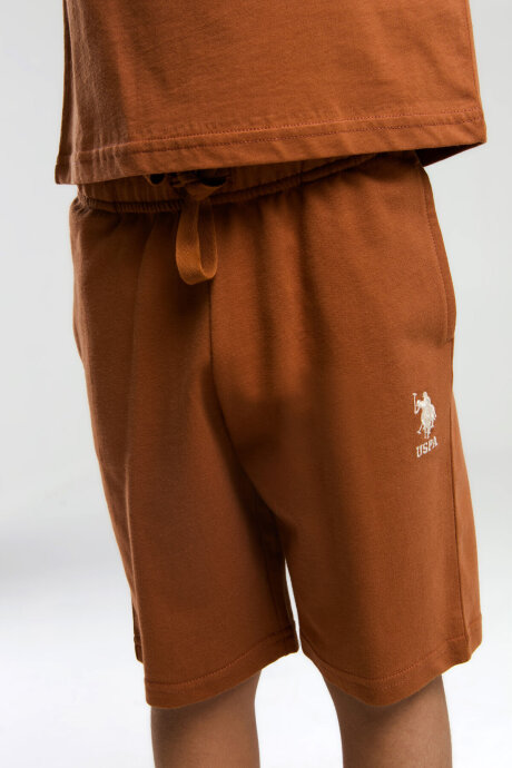 U.S. Polo Assn. Erkek Çocuk Pamuklu Bisiklet Yaka Pigment Baskılı Yazlık Regular Fit Kahverengi Bermuda Takım US2048-C-V2 - 3
