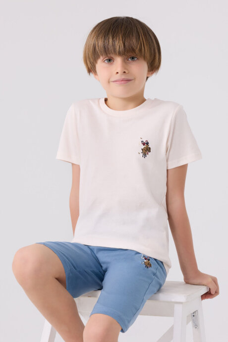 U.S. Polo Assn. Erkek Çocuk Pamuklu Bisiklet Yaka Sargı Nakışlı Yazlık Regular Fit Beyaz Bermuda Takım US1391-C-V6 (1)