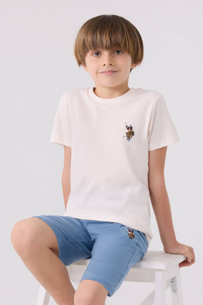U.S. Polo Assn. Erkek Çocuk Pamuklu Bisiklet Yaka Sargı Nakışlı Yazlık Regular Fit Beyaz Bermuda Takım US1391-C-V6 - 2