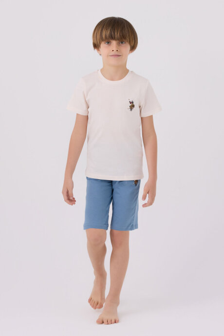U.S. Polo Assn. Erkek Çocuk Pamuklu Bisiklet Yaka Sargı Nakışlı Yazlık Regular Fit Beyaz Bermuda Takım US1391-C-V6 - 3