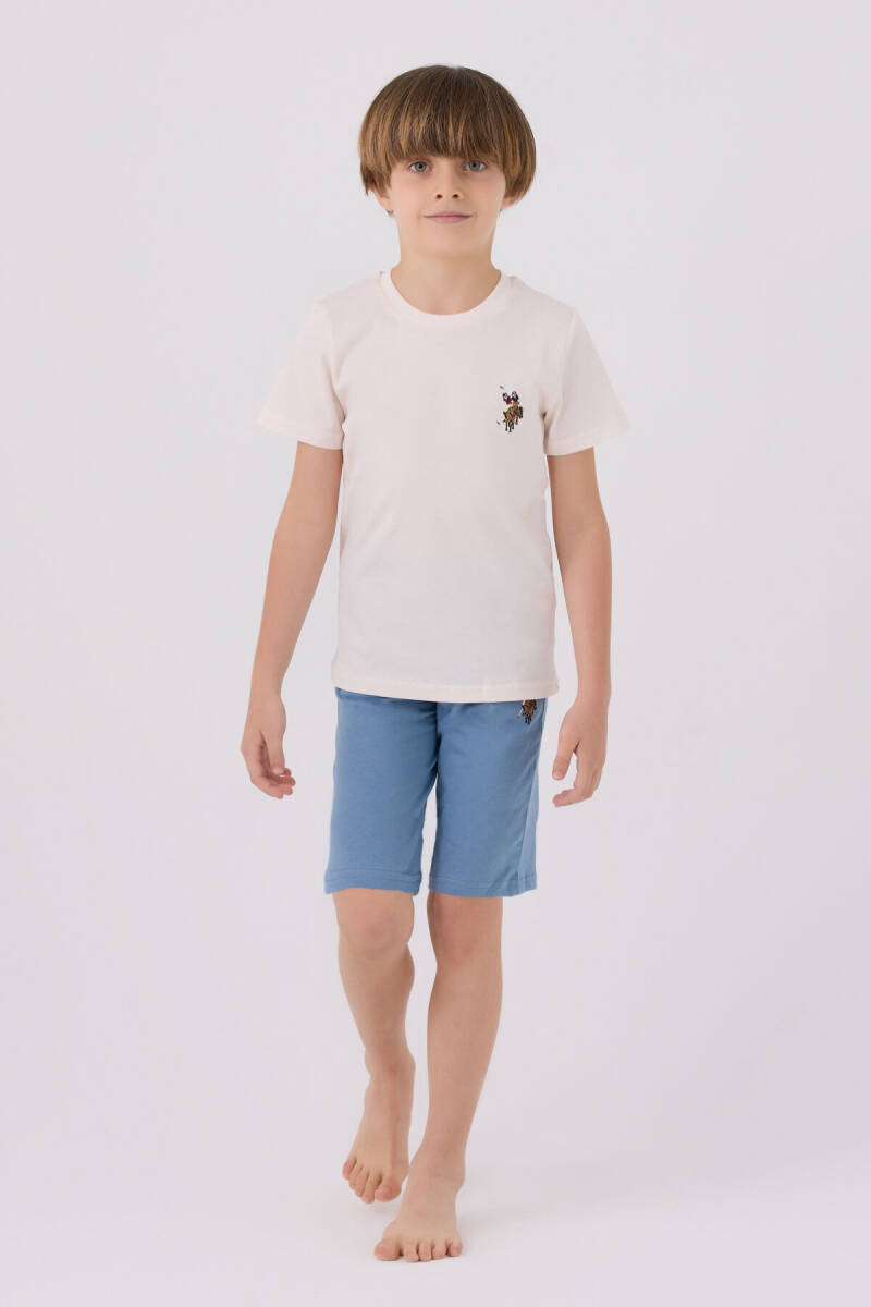 U.S. Polo Assn. Erkek Çocuk Pamuklu Bisiklet Yaka Sargı Nakışlı Yazlık Regular Fit Beyaz Bermuda Takım US1391-C-V6 - 3