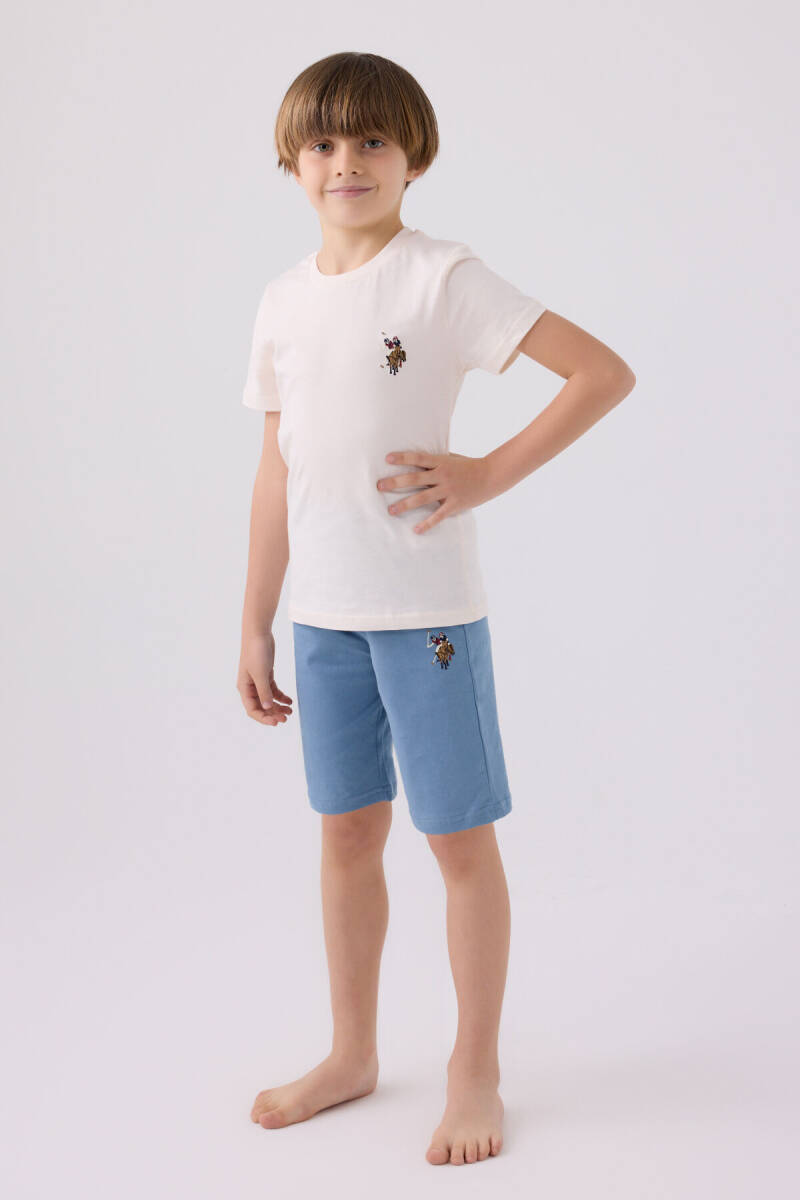 U.S. Polo Assn. Erkek Çocuk Pamuklu Bisiklet Yaka Sargı Nakışlı Yazlık Regular Fit Beyaz Bermuda Takım US1391-C-V6 - 1