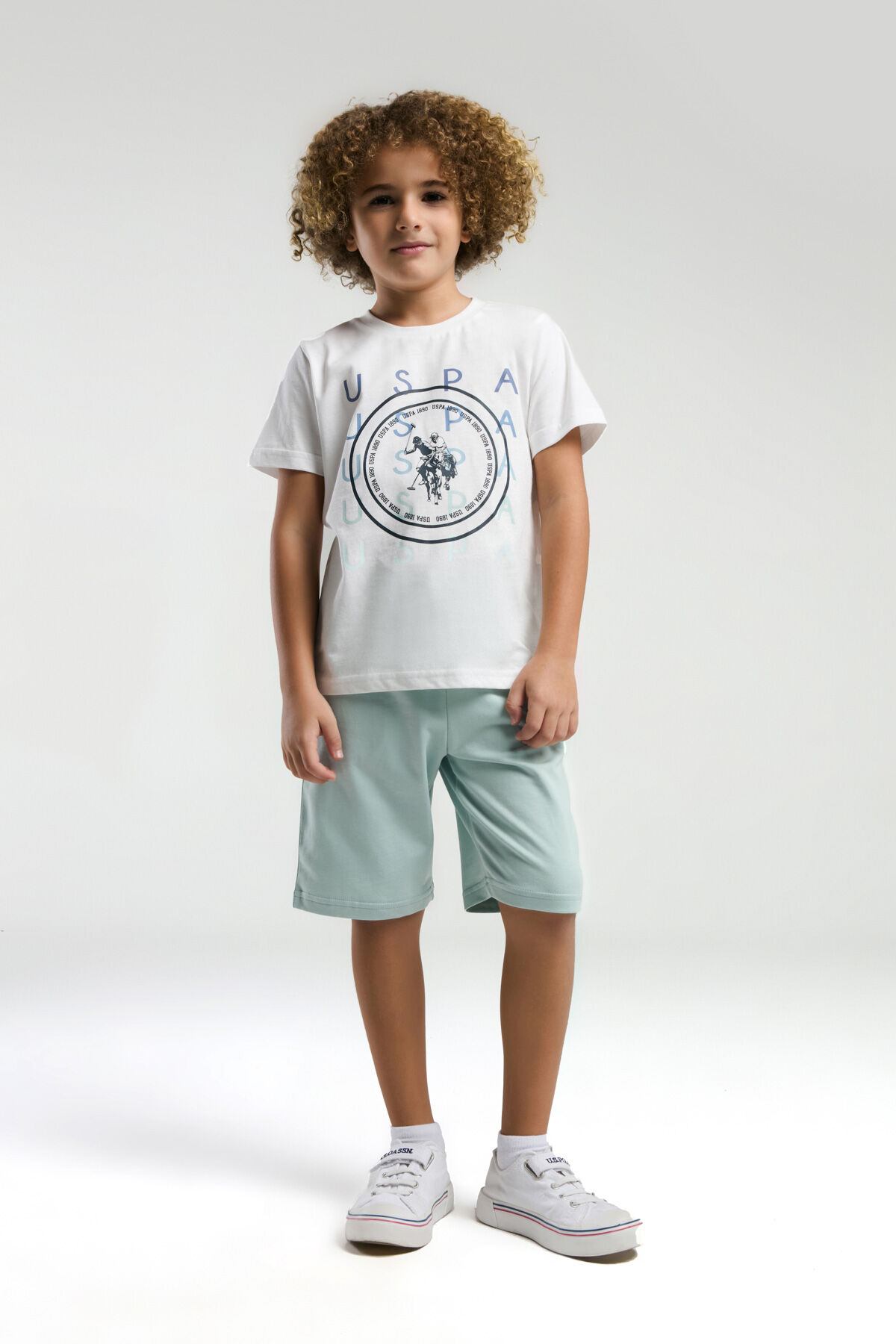 U.S. Polo Assn Erkek Çocuk Beyaz Bermuda Takım